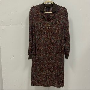 Luisa Spagnoli Paisley Boho Long Sleeve Brown Midi Dress Sz 14